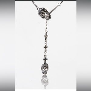 Evbea Skulls and Crosses adjustable necklace with black crystals